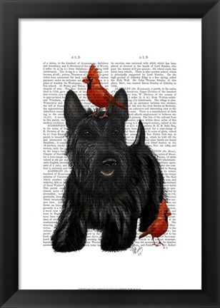 Framed Scottish Terrier and Birds Print