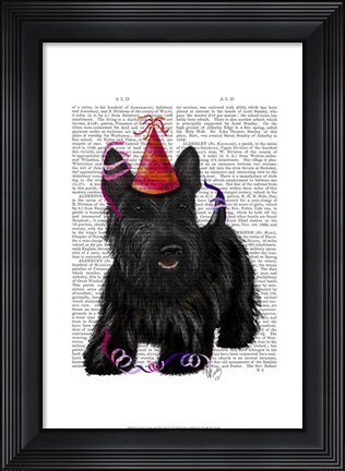 Framed Scottish Terrier and Party Hat Print