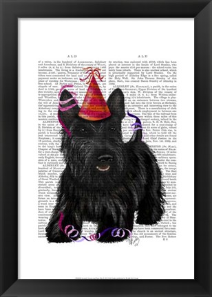 Framed Scottish Terrier and Party Hat Print