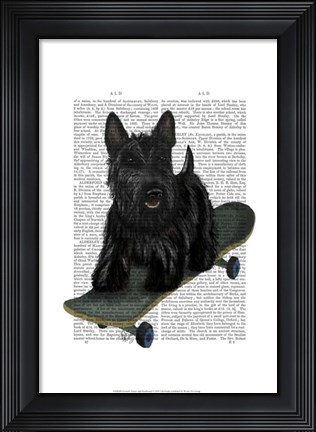 Framed Scottish Terrier and Skateboard Print