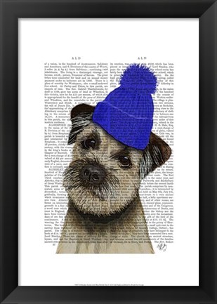 Framed Border Terrier with Blue Bobble Hat Print