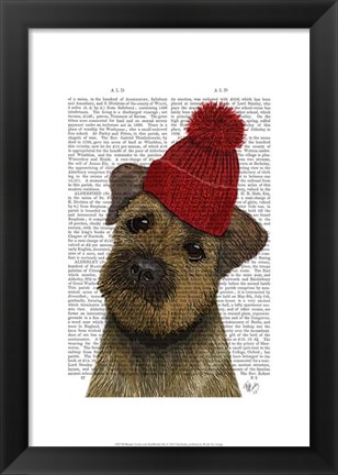 Framed Border Terrier with Red Bobble Hat Print