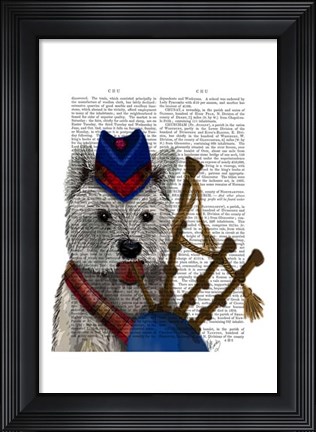 Framed West Highland Terrier and Bagpipes Print