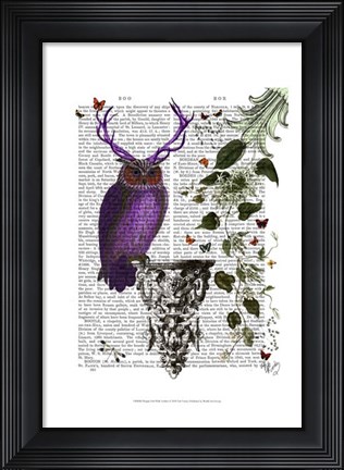 Framed Purple Owl With Antlers Print