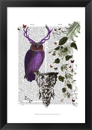 Framed Purple Owl With Antlers Print