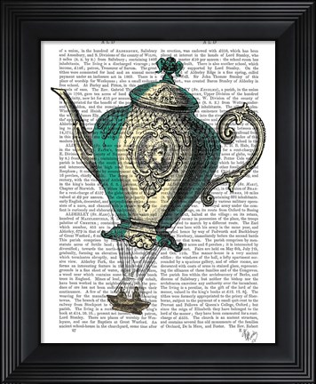 Framed Flying Teapot 1 Green and Yellow Print