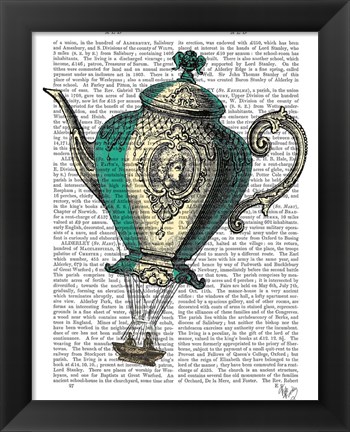 Framed Flying Teapot 1 Green and Yellow Print