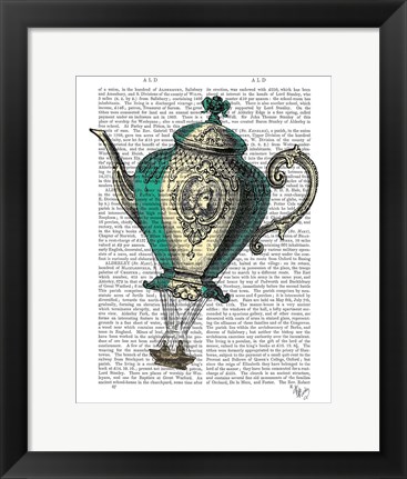 Framed Flying Teapot 1 Green and Yellow Print