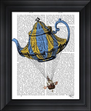 Framed Flying Teapot 3 Blue and Yellow Print