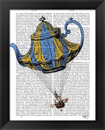 Framed Flying Teapot 3 Blue and Yellow Print