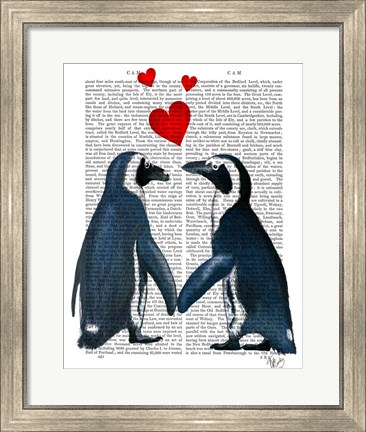 Framed Penguins With Love Hearts Print