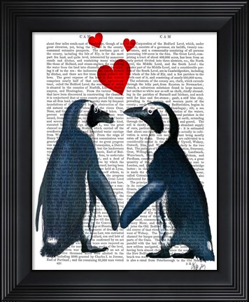 Framed Penguins With Love Hearts Print