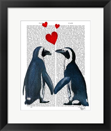 Framed Penguins With Love Hearts Print