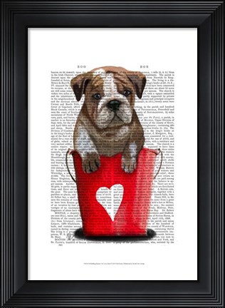 Framed Bulldog Bucket Of Love Red Print