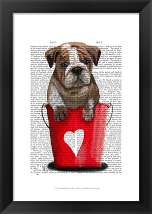 Framed Bulldog Bucket Of Love Red Print