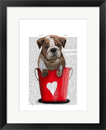 Framed Bulldog Bucket Of Love Red Print