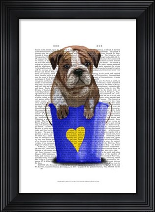 Framed Bulldog Bucket Of Love Blue Print