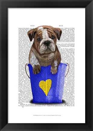 Framed Bulldog Bucket Of Love Blue Print