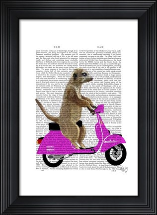 Framed Meerkat on Pink Moped Print