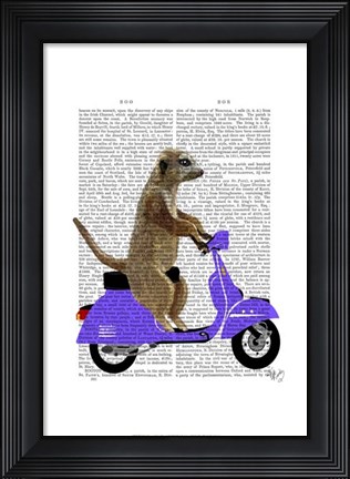 Framed Meerkat on Lilac Moped Print