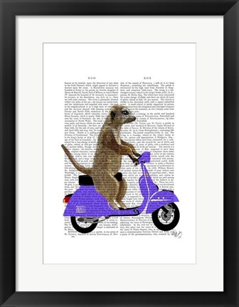 Framed Meerkat on Lilac Moped Print