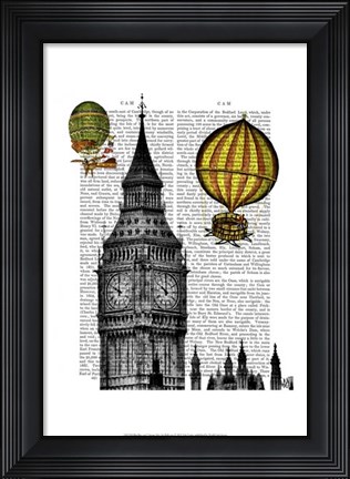 Framed Big Ben and Vintage Hot Air Balloons Print
