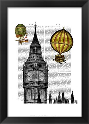 Framed Big Ben and Vintage Hot Air Balloons Print