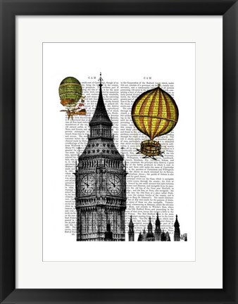 Framed Big Ben and Vintage Hot Air Balloons Print