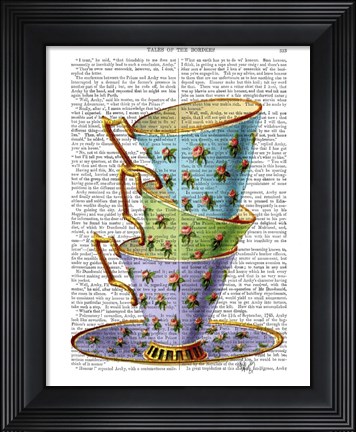 Framed Stack Of Three Vintage Teacups Print