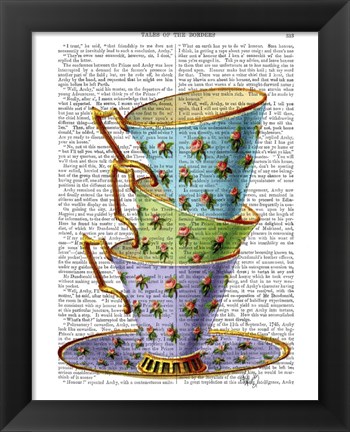 Framed Stack Of Three Vintage Teacups Print