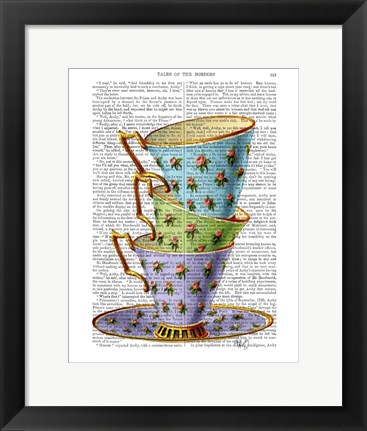 Framed Stack Of Three Vintage Teacups Print