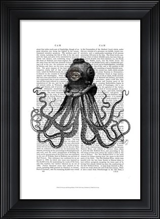 Framed Octopus and Diving Helmet Print