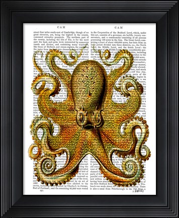 Framed Vintage Yellow Octopus Front Print
