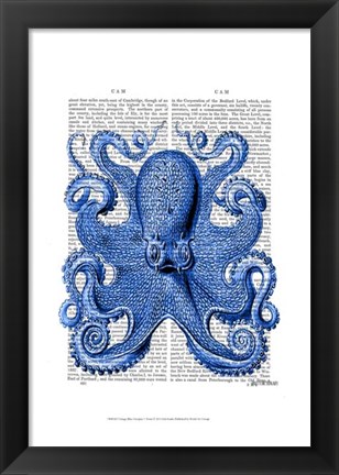 Framed Vintage Blue Octopus 1  Front Print