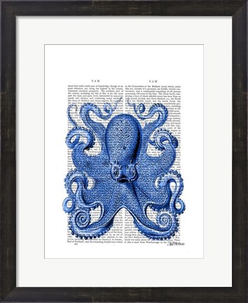 Framed Vintage Blue Octopus 1  Front Print