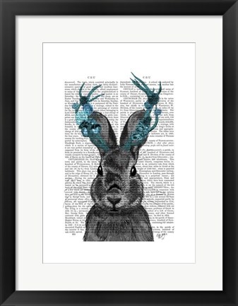Framed Jackalope with Turquoise Antlers Print