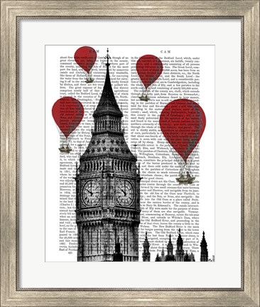 Framed Big Ben and Red Hot Air Balloons Print