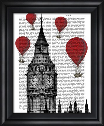 Framed Big Ben and Red Hot Air Balloons Print