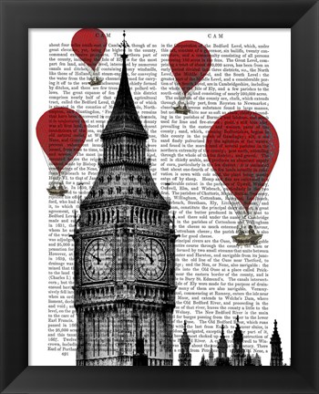 Framed Big Ben and Red Hot Air Balloons Print