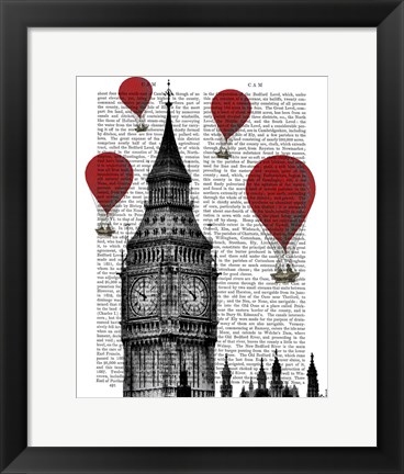 Framed Big Ben and Red Hot Air Balloons Print