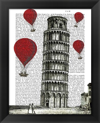 Framed Tower of Pisa and Red Hot Air Balloons Print