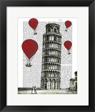 Framed Tower of Pisa and Red Hot Air Balloons Print