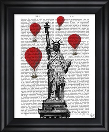 Framed Statue Of Liberty and Red Hot Air Balloons Print