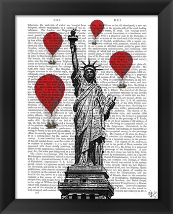 Framed Statue Of Liberty and Red Hot Air Balloons Print