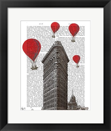 Framed Flat Iron Building and Red Hot Air Balloons Print