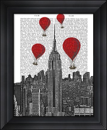 Framed Empire State Building and Red Hot Air Balloons Print