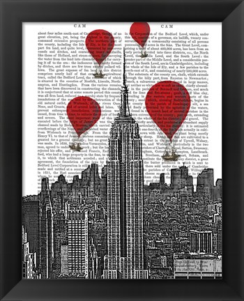 Framed Empire State Building and Red Hot Air Balloons Print