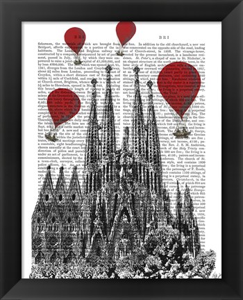 Framed Sagrada Familia and Red Hot Air Balloons Print