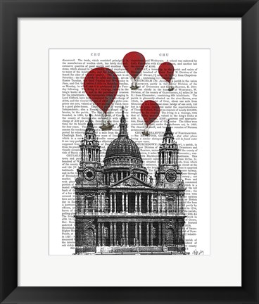 Framed St Pauls Cathedral and Red Hot Air Balloons Print