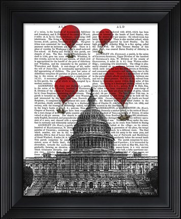 Framed US Capitol Building and Red Hot Air Balloons Print